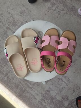 Hello Kitty Beige Slide Sandals with Pink Art Class Strappy Sandals